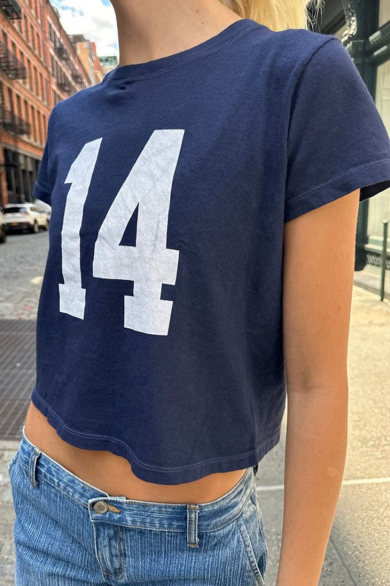 T-Shirt Brandy Melville Chloe 14 Bleu Marine | JYW-80610547